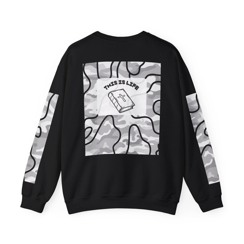 "This is life, bible" Men's Camo Crewneck